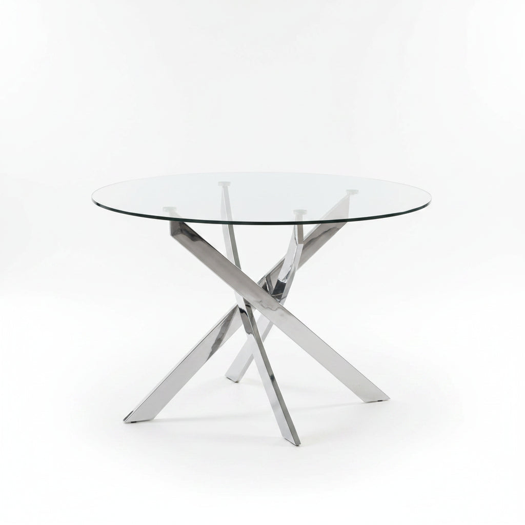 Round Tempered Glass Table in Polished Chrome