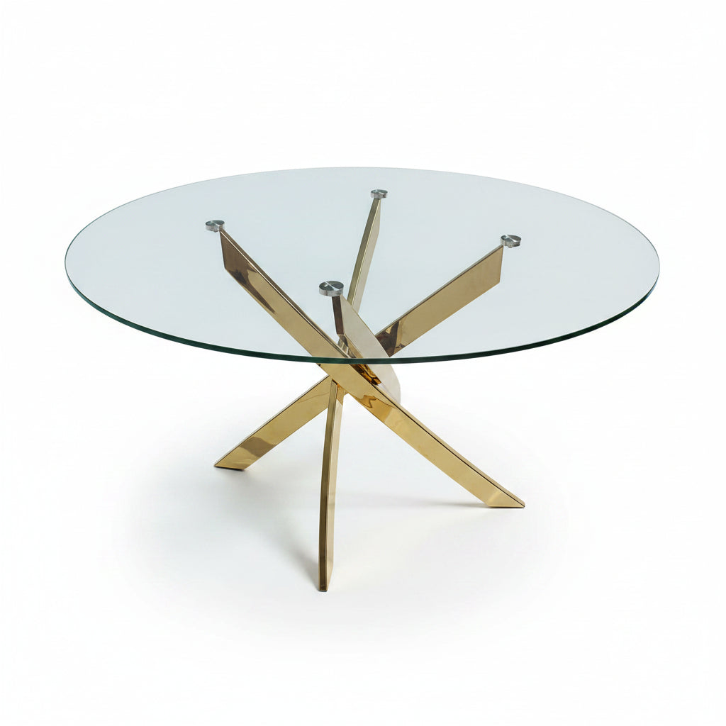 Round Tempered Glass Table in Polished Gold