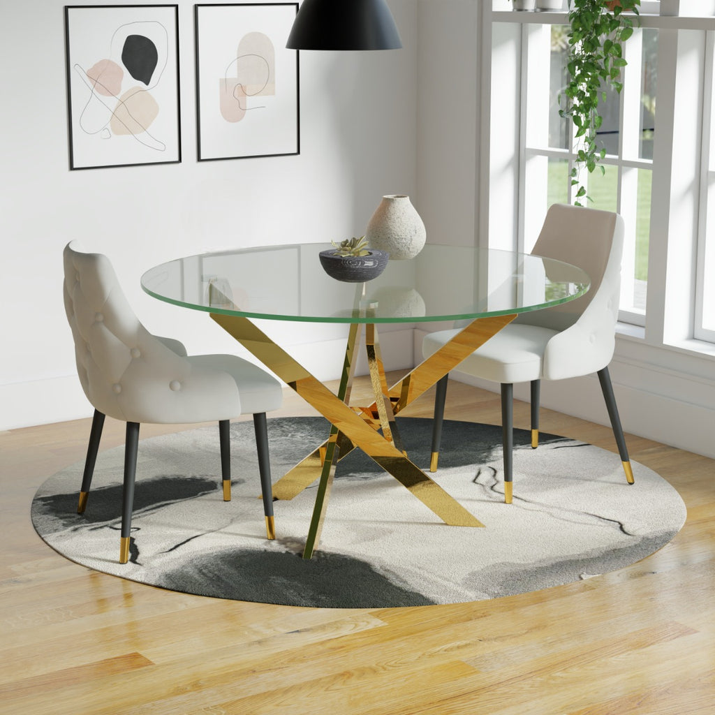 Round Tempered Glass Table in Polished Gold