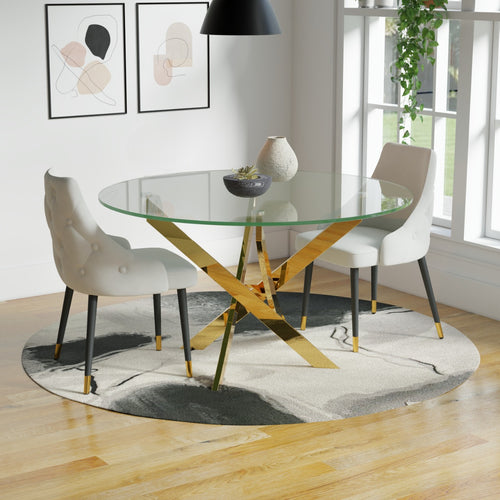 Round Tempered Glass Table in Polished Gold