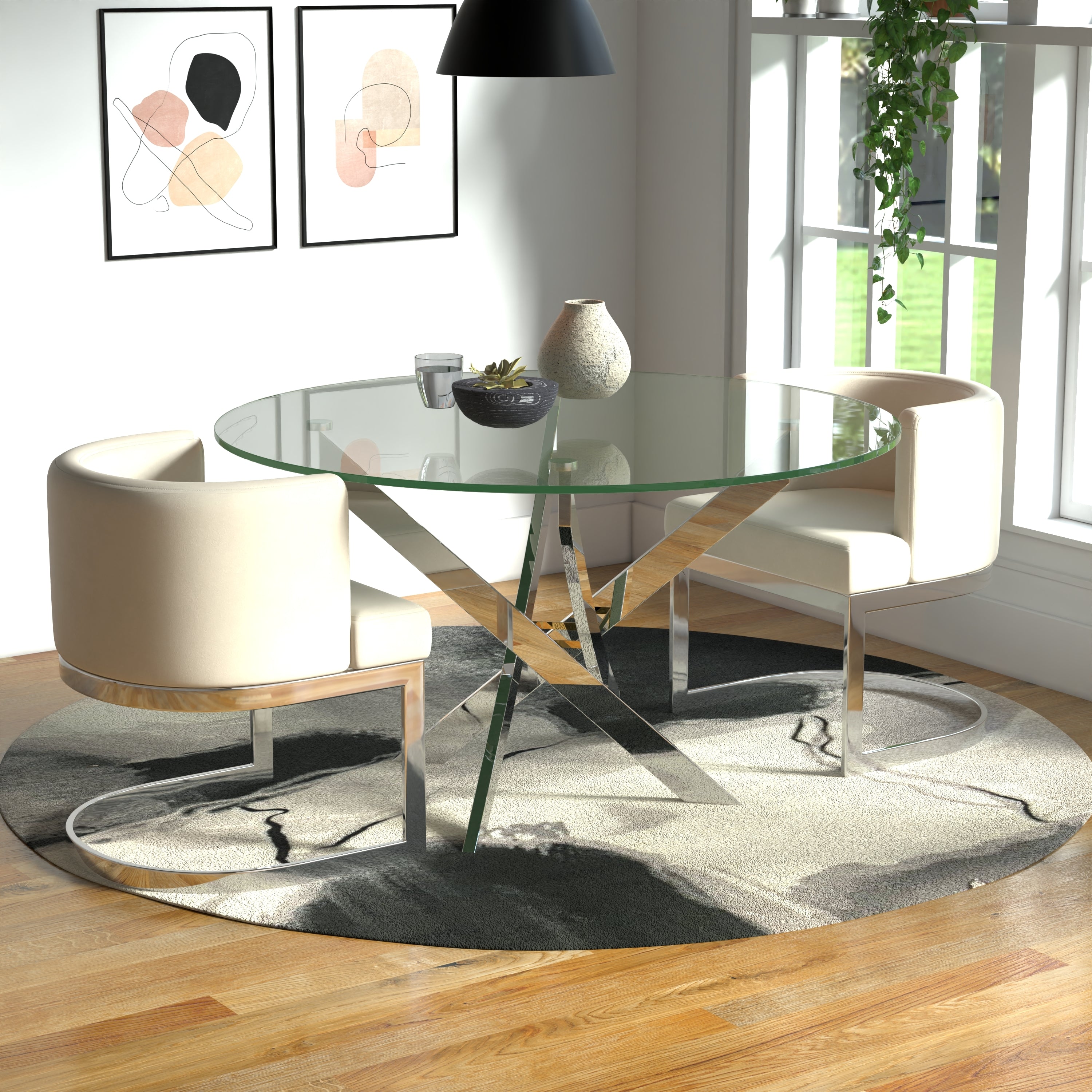 Round Tempered Glass Table in Polished Chrome