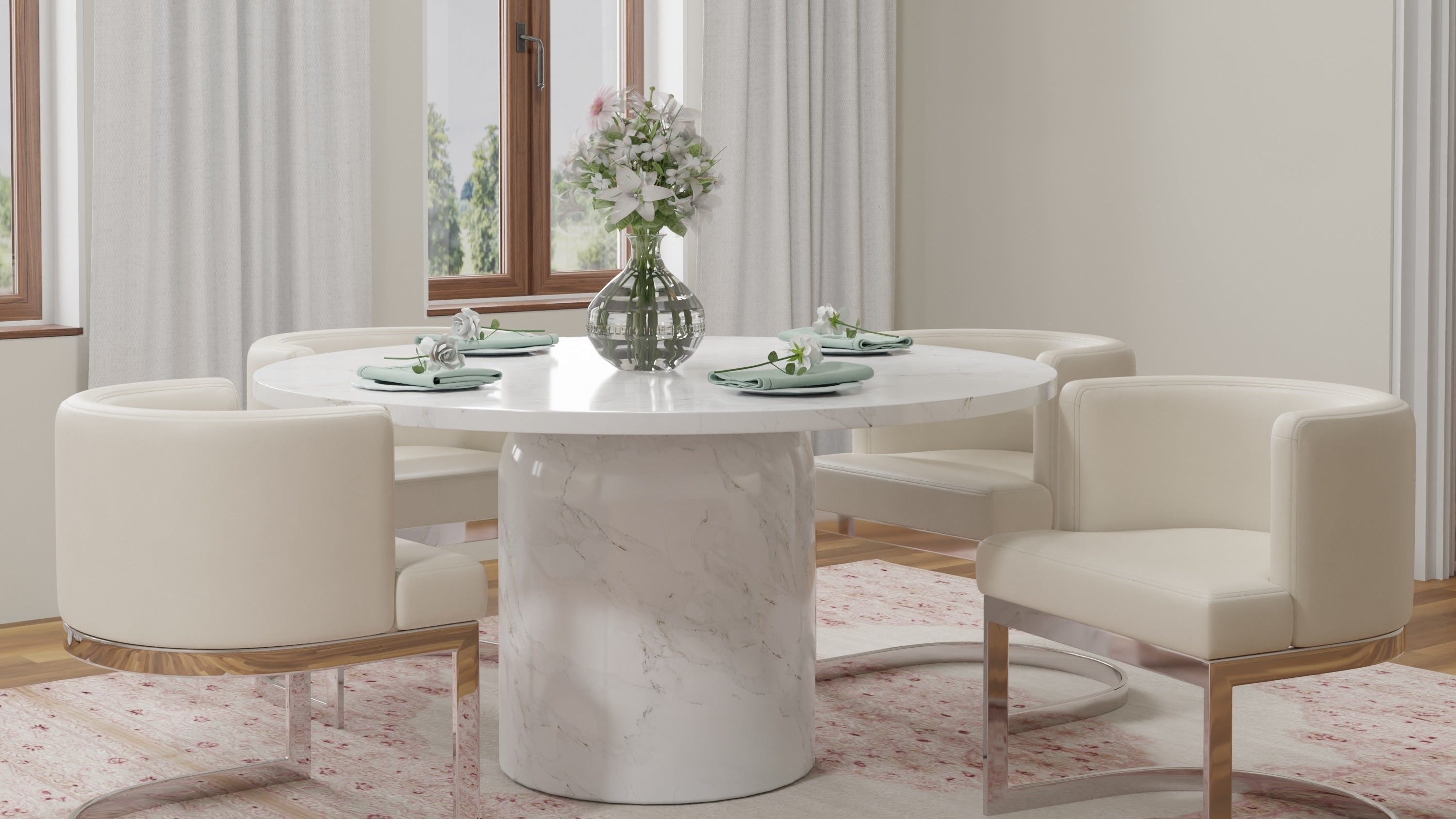 60" Round Marble Pedestal Dining Table
