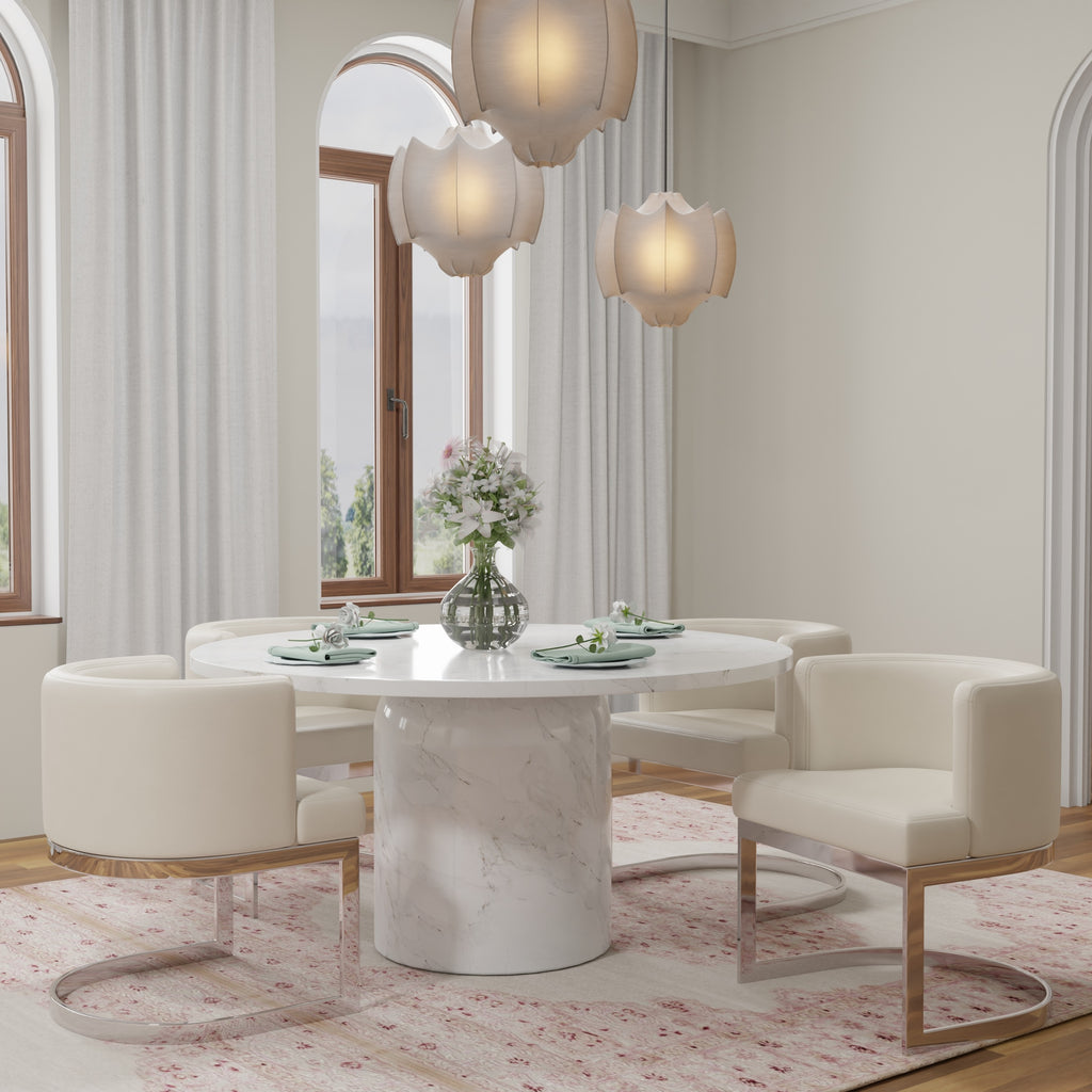 Vegan Leather Wingback Chair in Warm White